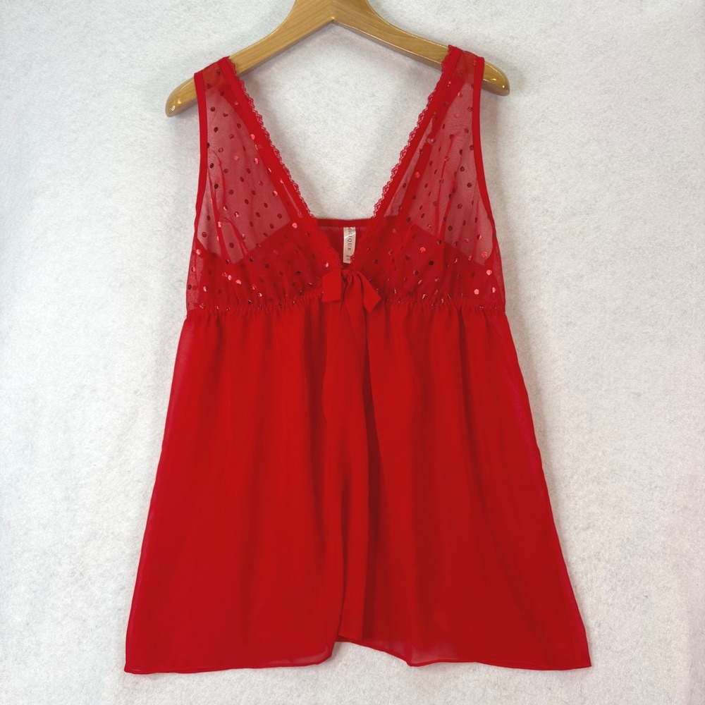 Cacique Sequin Mesh Polka Dot Red Babydoll Chemise Women 18/20 Romantic Coquette